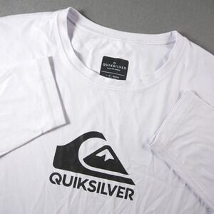 Quiksilver Rash Guard Mens L White Long Sleeve Logo Surf Shirt